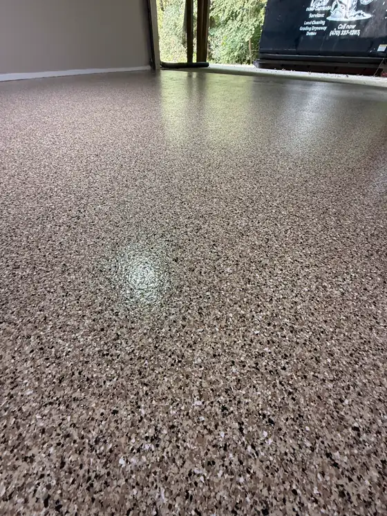 Earth-tone flake floor in a commercial space