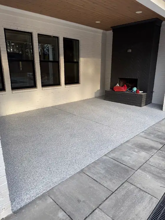 Light grey flake on a covered outdoor living space