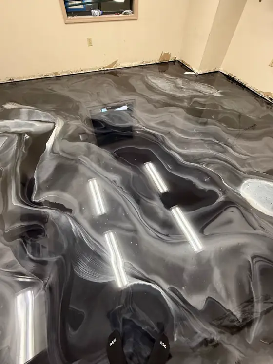 Charcoal and white marbled metallic floor