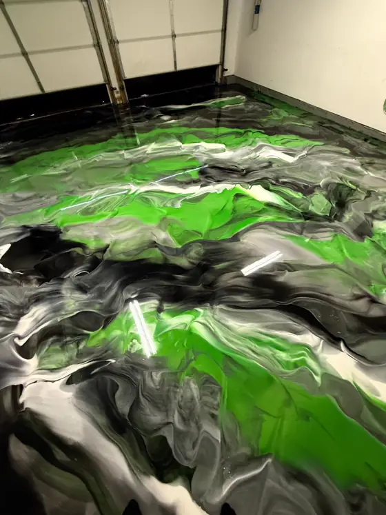 Lime green metallic set against charcoal